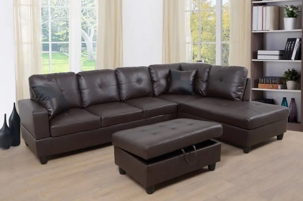 PonLiving 103.5 Inch Red Leather Left or Right Facing Sleeper Sectional Ottoman Pon Living Furniture Inc