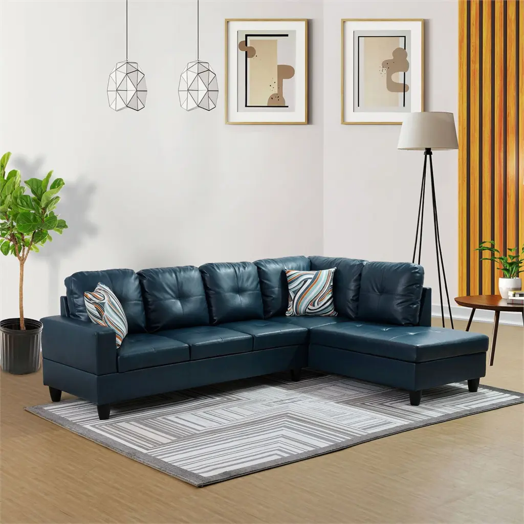 Star Home Living Corp Harry Faux Leather Right Sectional Sofa Green Blue - Modern Design