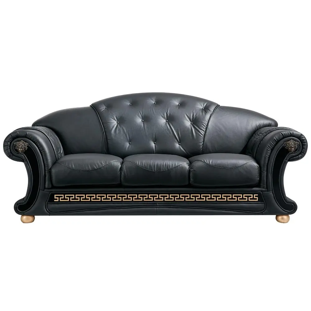 Black Genuine Leather Sofa-Bed Traditional Made Italy - ESF Apolo Collection