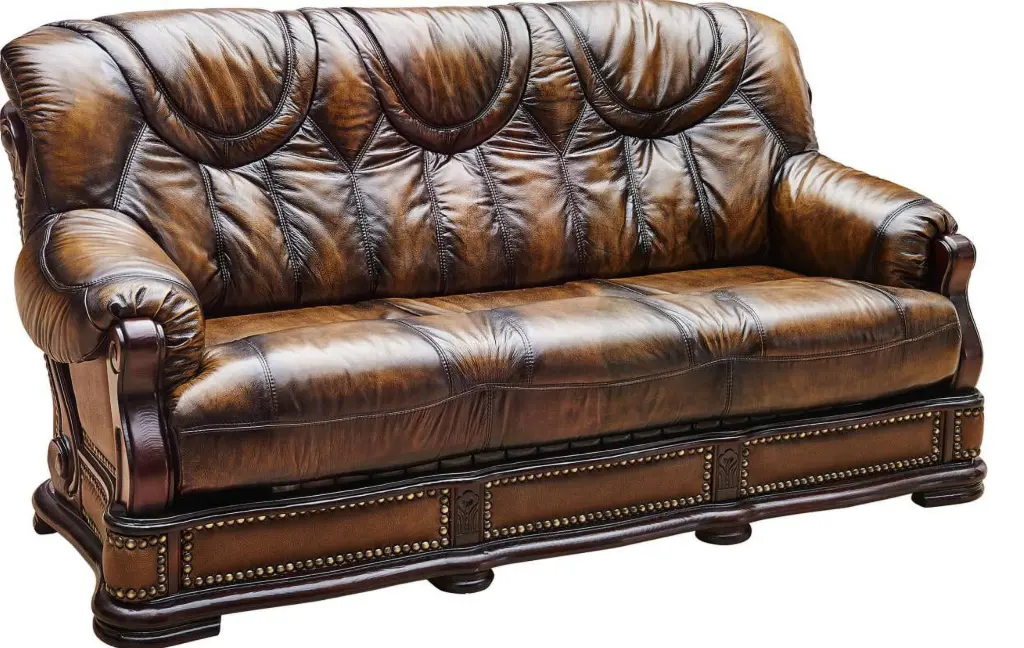 Classic Dark Oak Finish Full Italian Leather Sofa Bed ESF Oakman