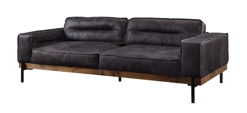 Contemporary Antique Ebony Leather Sofa Acme Silchester 56505 - Modern Living Room Furniture