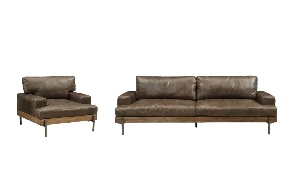 Contemporary Oak & Chocolate Leather Sofa + Chair Acme Silchester 52475-2pcs - Living Room Set