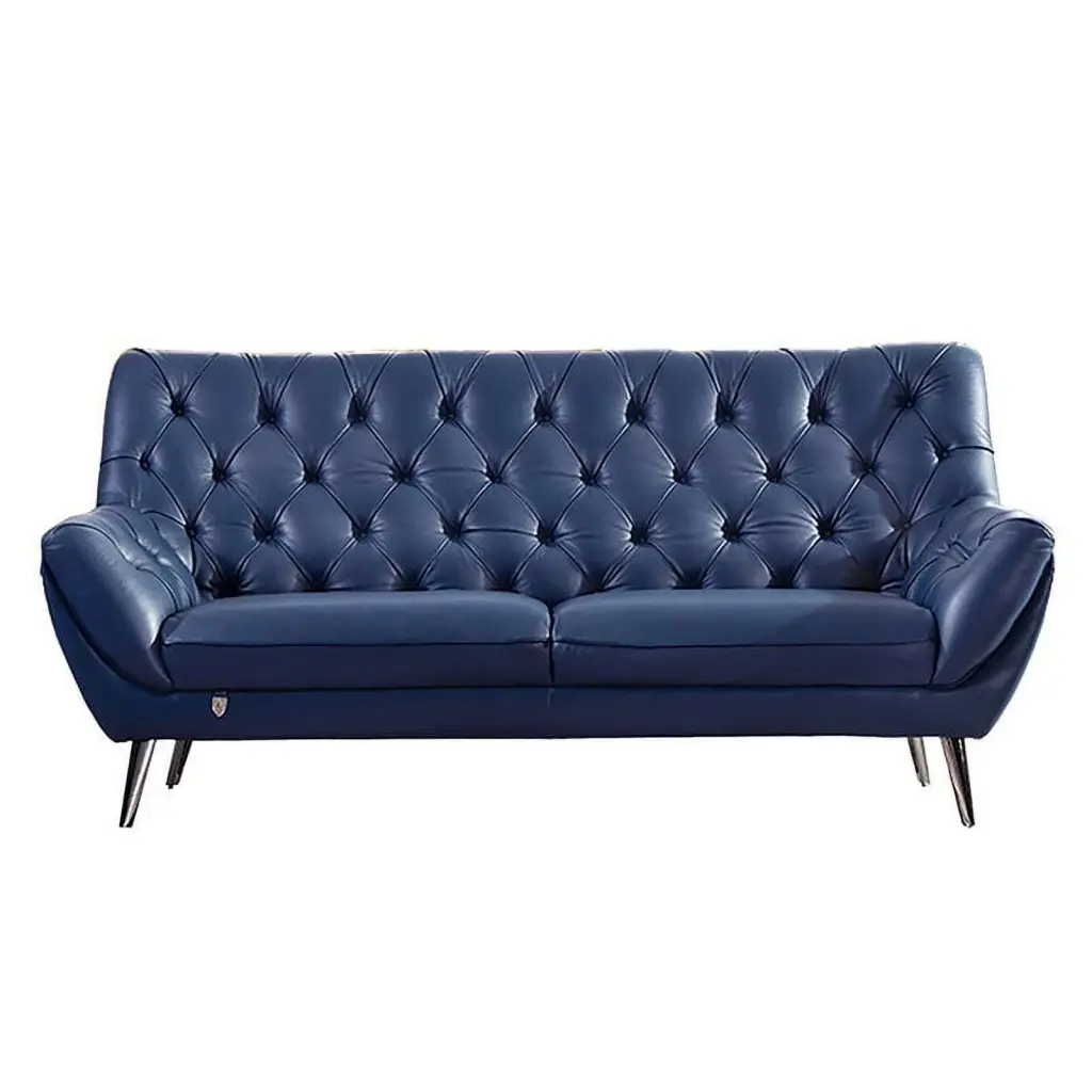 American Eagle Furniture Leather Sofa Navy Blue Stylish Living Room