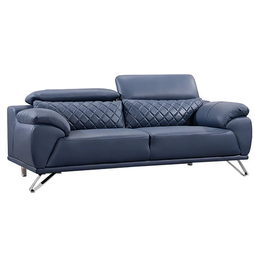 American Eagle Furniture Tufted Navy Blue Modern Leather Sofa