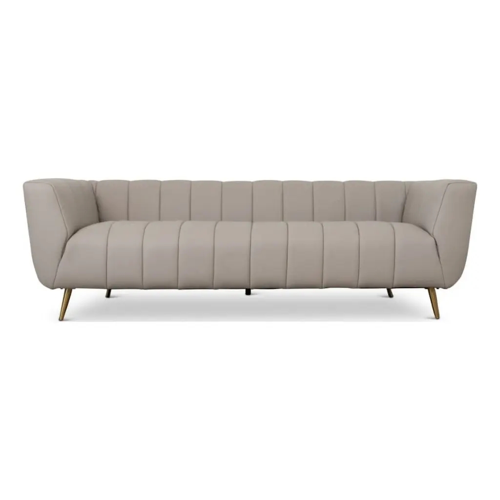 Clodette Modern Living Room Full Grain Light Gray Leather Couch Ashcroft