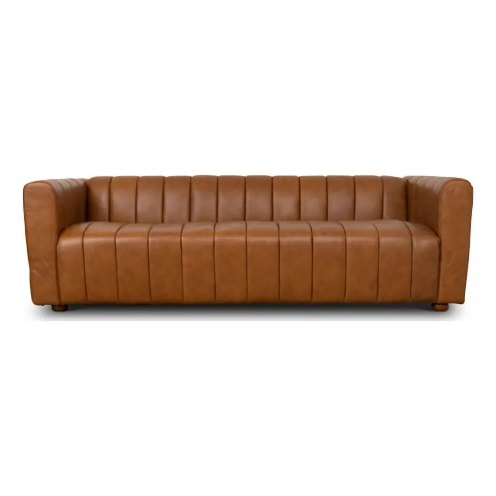 Faroe Mid-Century Modern Genuine Cognac Tan Leather Sofa Ashcroft