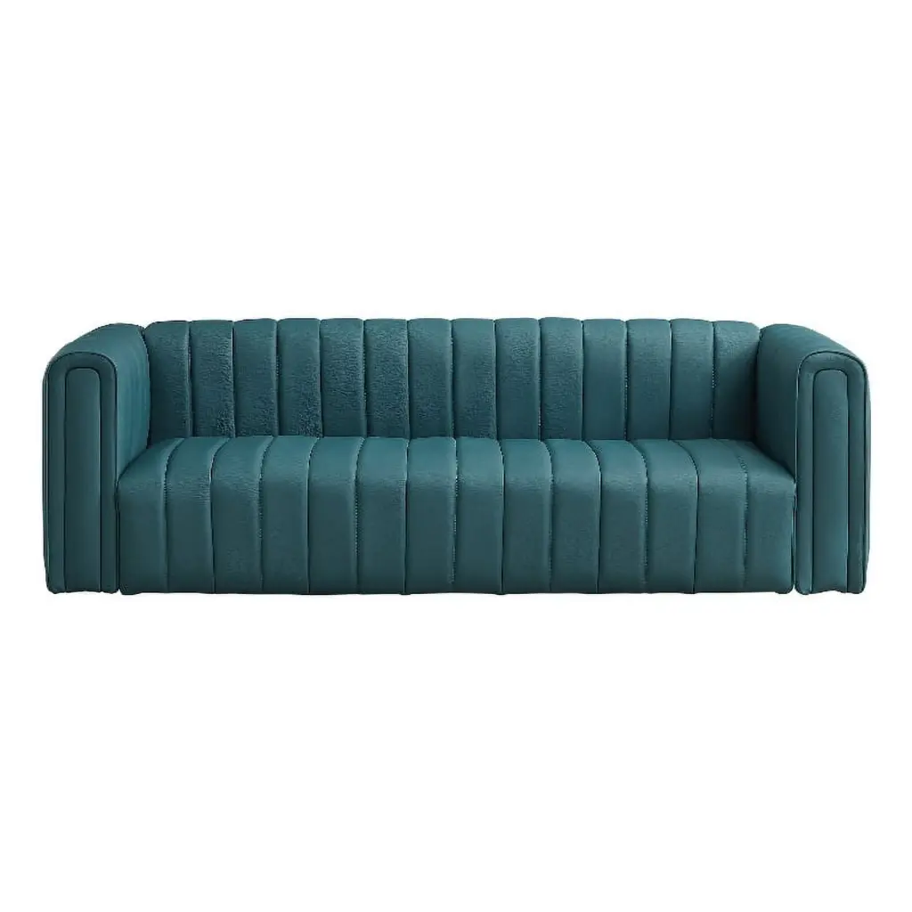 Gleason Upholstered Mid-Century Blue Leather Sofa Couch Modern Living Room Ashcroft