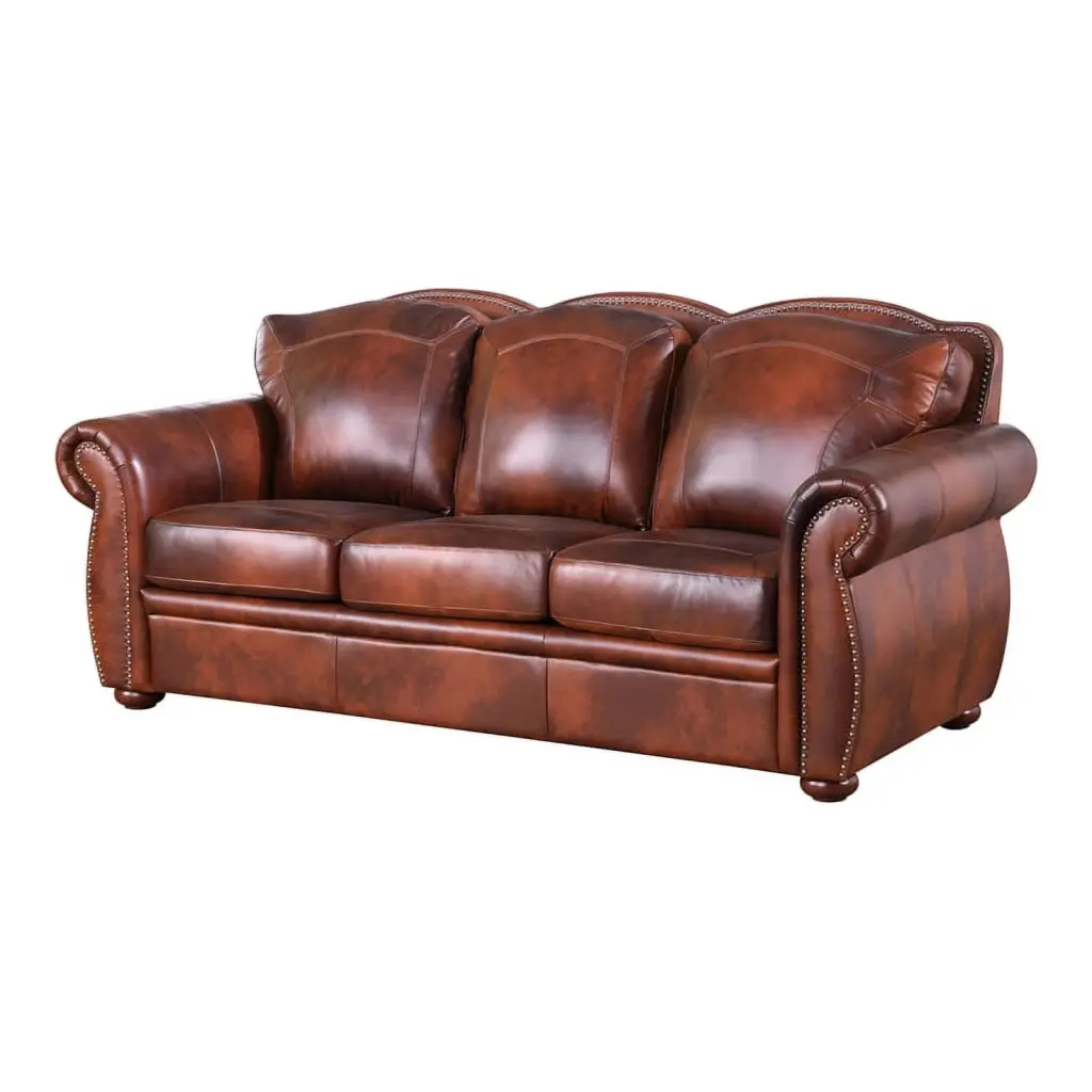 Bowery Hill Traditional Genuine Leather Sofa Marco Brown Finish