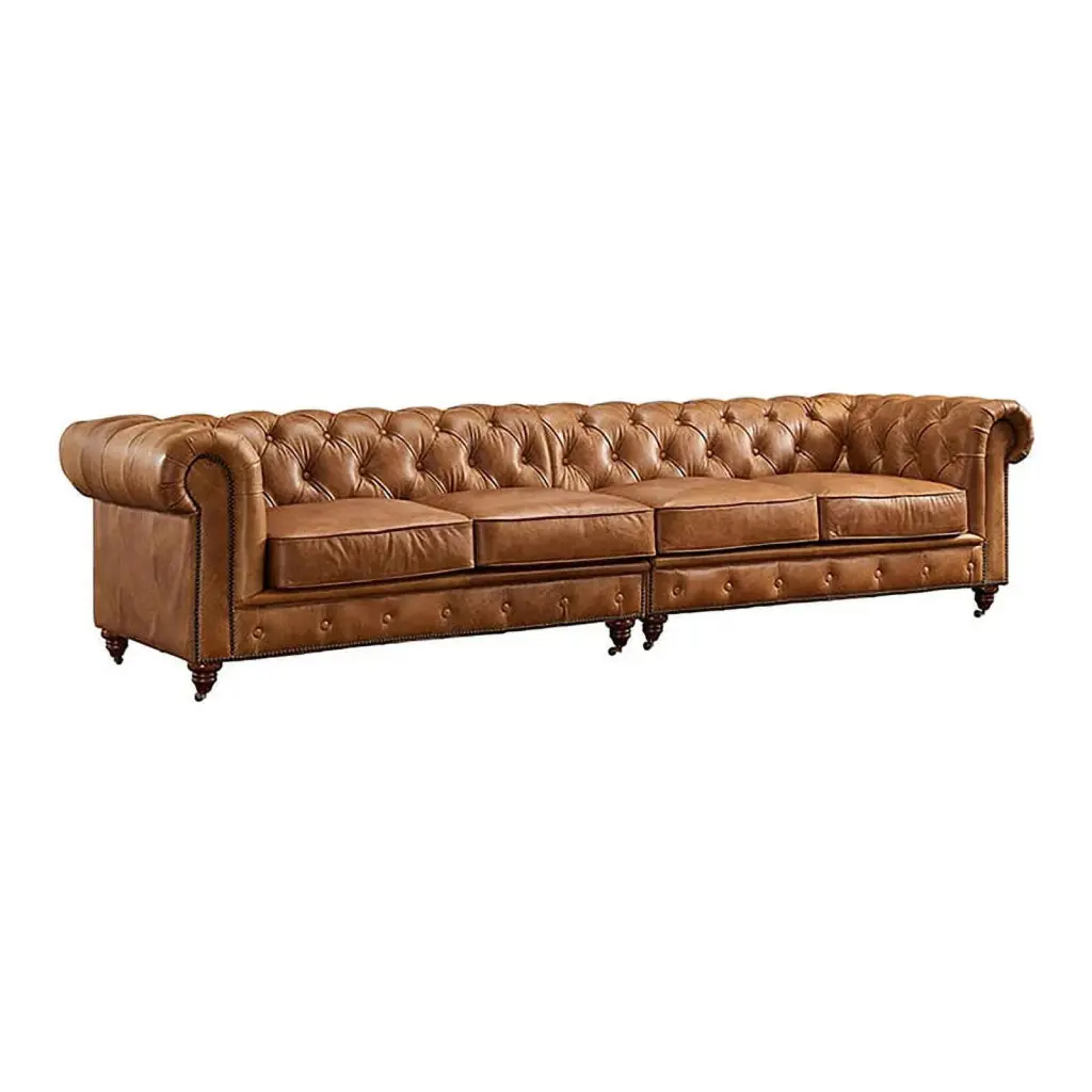 Crafters and Weavers Craftsman Mission 118 Leather Sofa Light Chestnut - Traditional Living Room Furniture