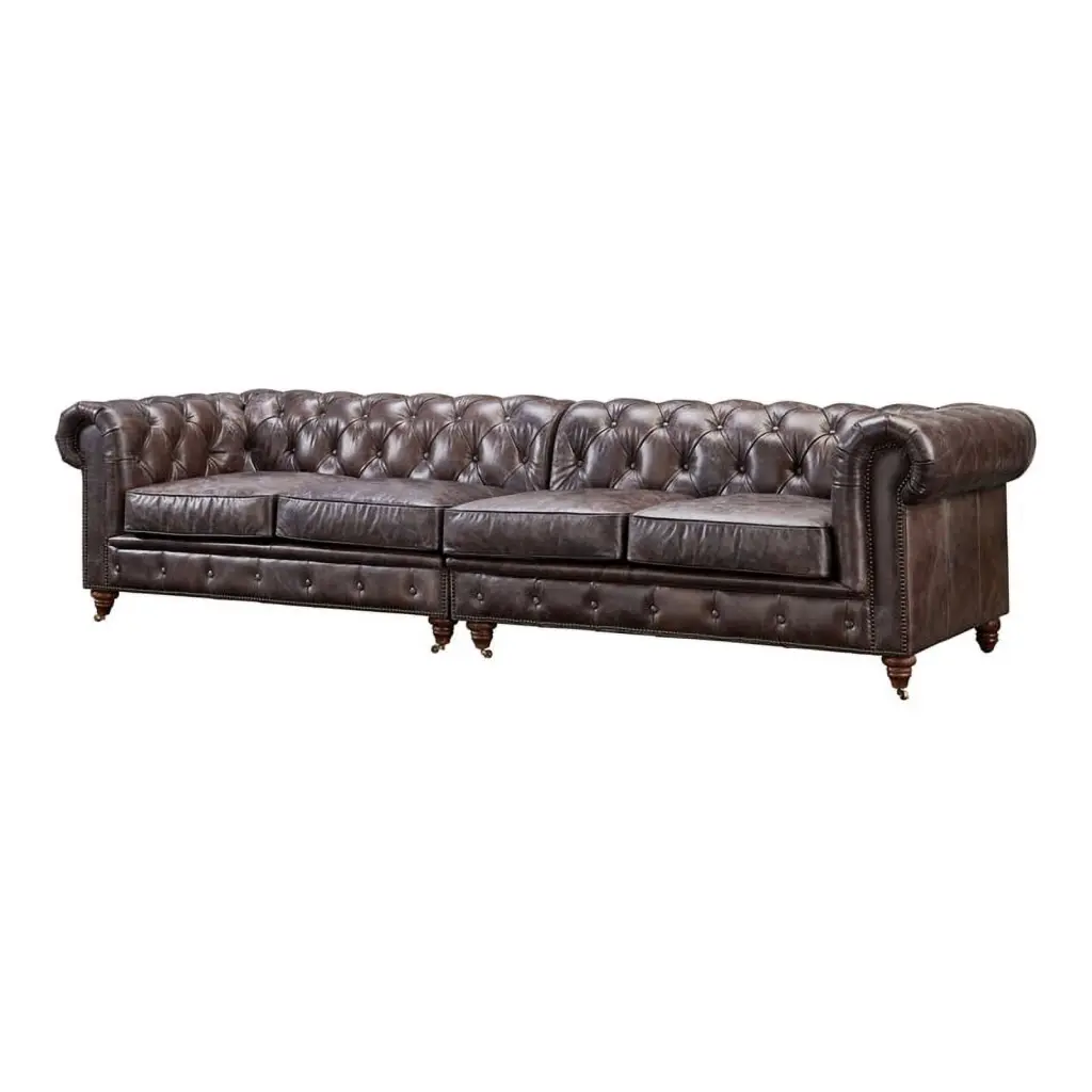 Crafters and Weavers Craftsman Mission 118 Leather Sofa Brown - Durable Living Room Seating