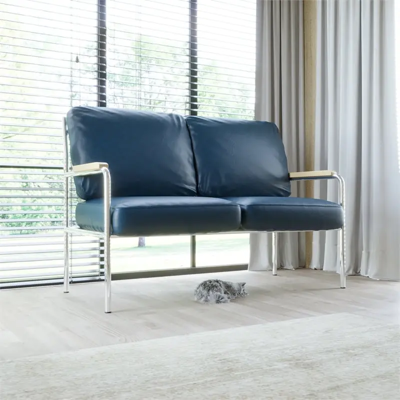 CRO Decor Blue Stainless Steel Leather Sofa Set (2pc)