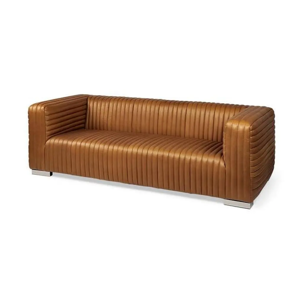 Cognac Leather Wrapped Three Seater Sofa Brown Living Room Fancy Fixtures