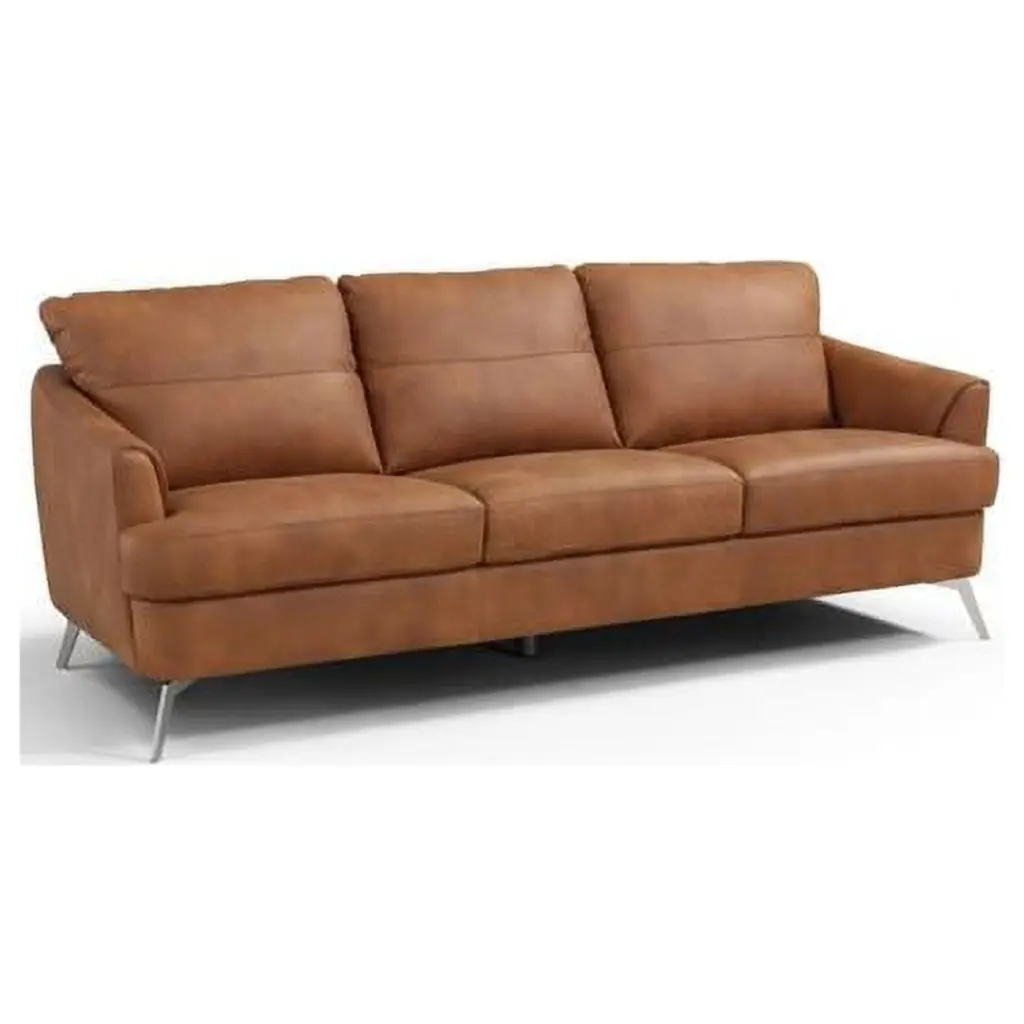 81 Inch Camel Leather Black Sofa - Modern Luxury Living Room Furniture Fancy Fixtures