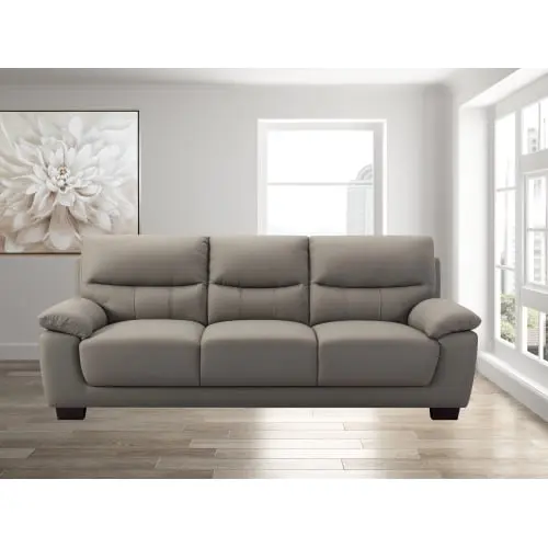 Goldmeet 3-Seater Renzo Grey Top Grain Leather Match Sofa Modern Living Room Furniture
