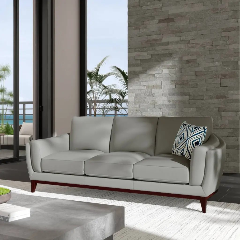 Hello Sofa Home Rio Modern White Leather and Wood Sofa