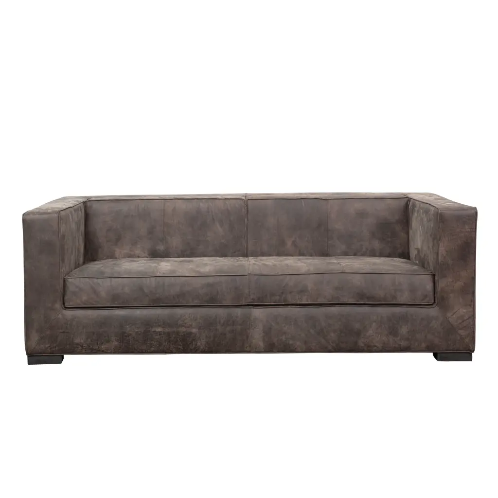 Home Meridian Distressed Heritage Brown Leather Sofa Shelter Style