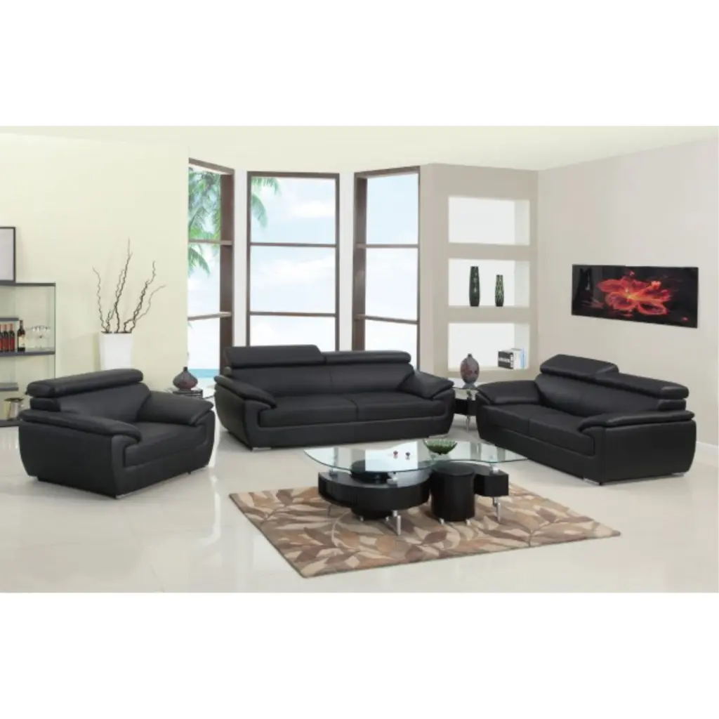 Home Roots 329519 Captivating Leather Sofa Black - 86 Inch Large Couch HomeRoots