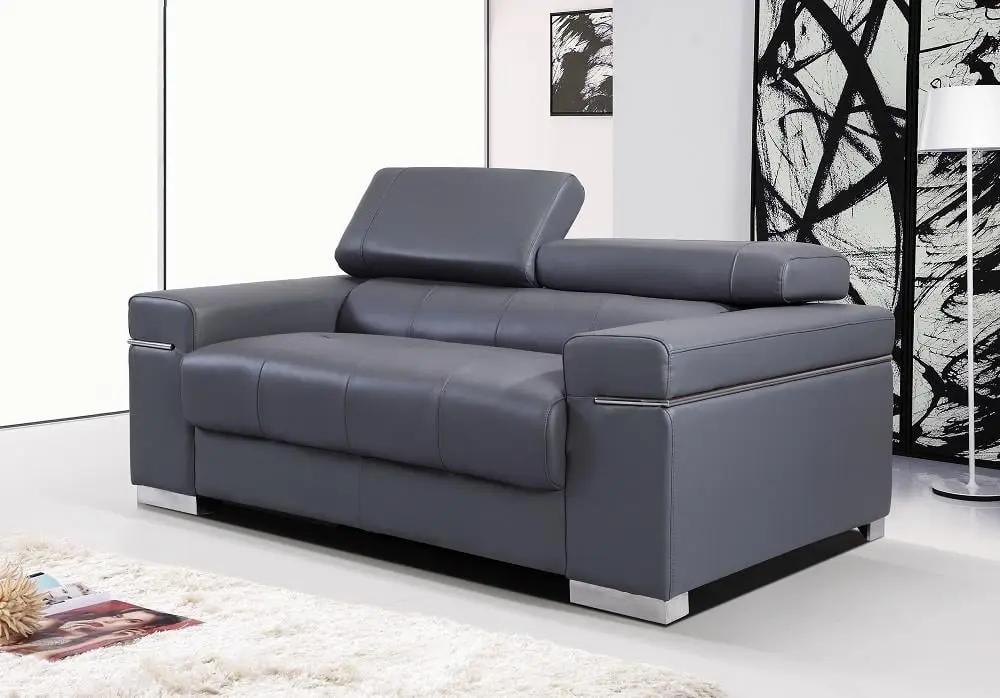 Gray Leather Sofa Adjustable Headrests - Modern J&M Furniture Soho Collection