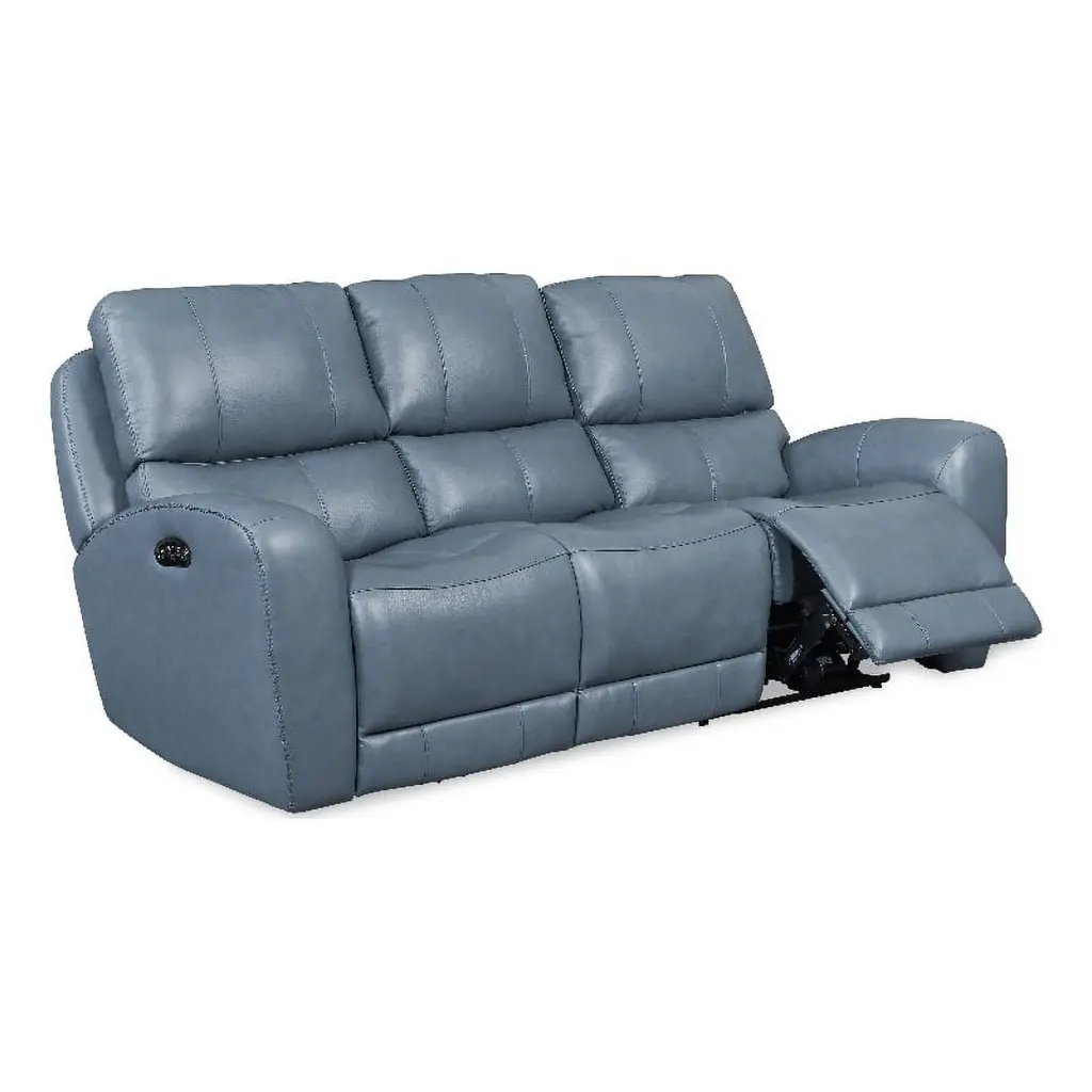 Leather Lusso Jupiter Blue Modern Genuine Leather and Hardwood Sofa