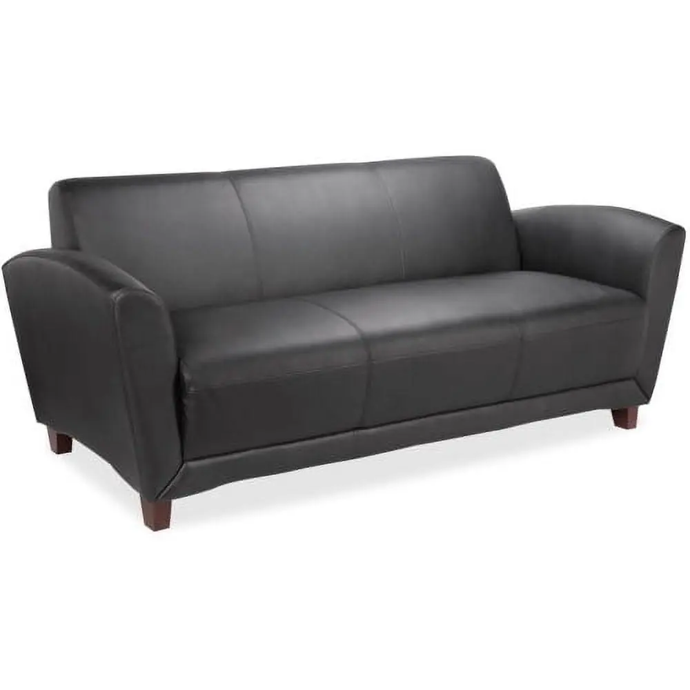 Lorell Reception Collection Black Leather Sofa 75 x 34.5 x 31.3 Inches