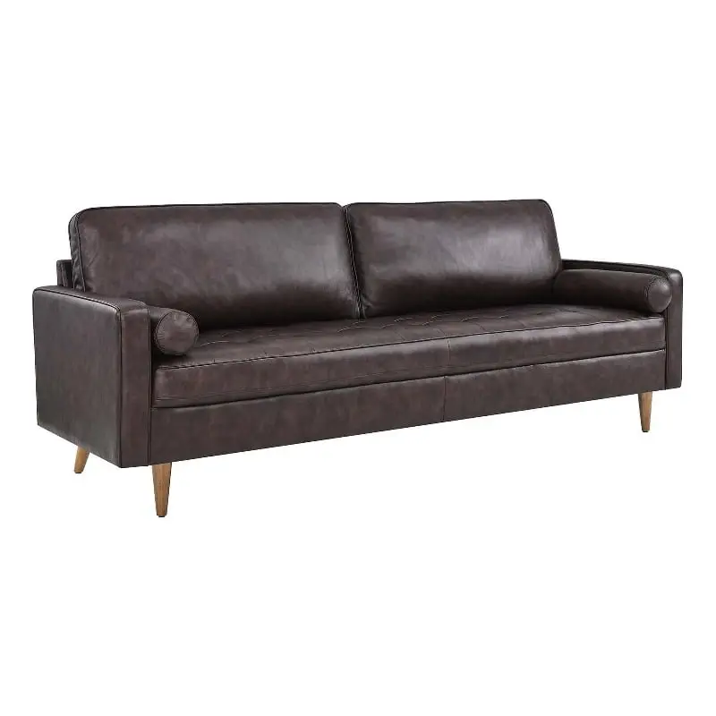 Maklaine 88 Modern Style Leather and Dense Foam Sofa Brown Finish - Comfortable Living Room Couch