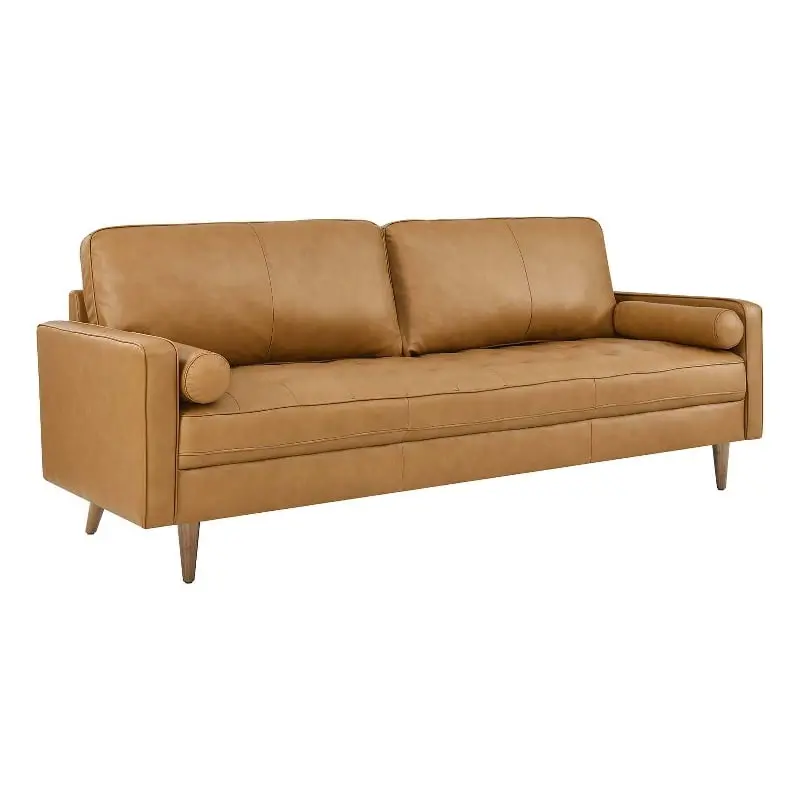 Maklaine 88 Modern Style Leather and Dense Foam Sofa Tan Finish