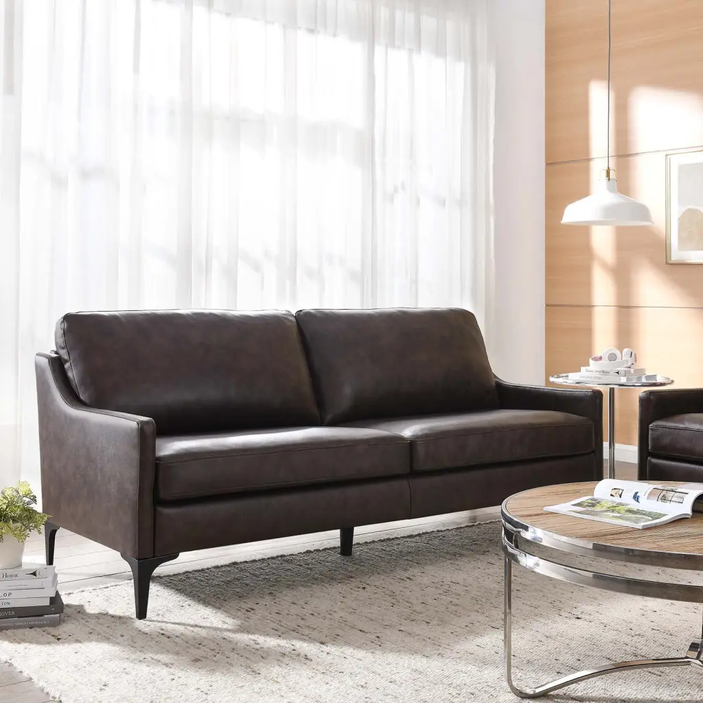 Modway Corland Leather Sofa Brown - Contemporary Living Room Couch
