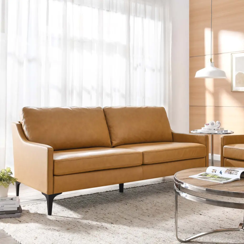 Modway Corland Leather Sofa Tan