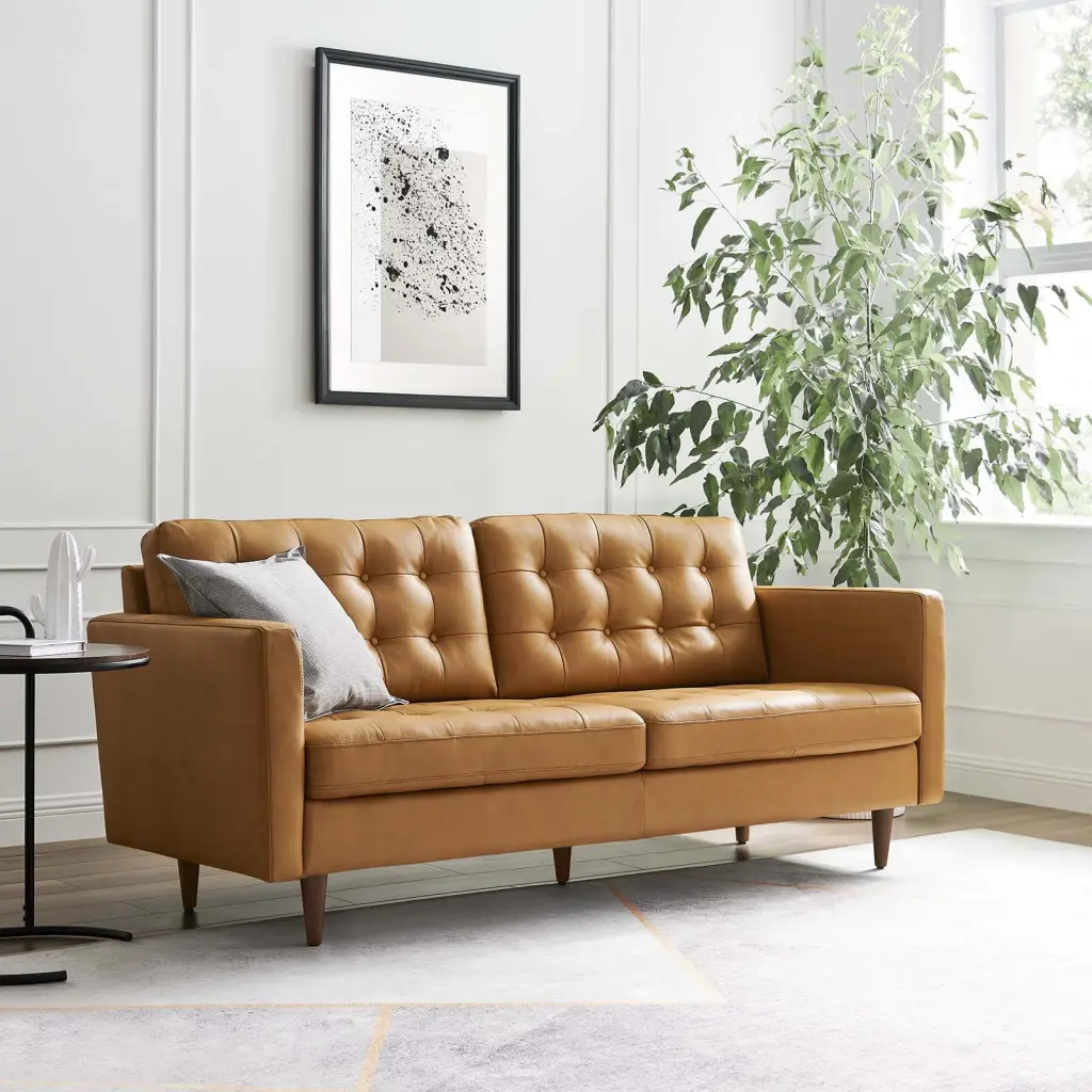 Modway Exalt Tufted Leather Sofa Tan