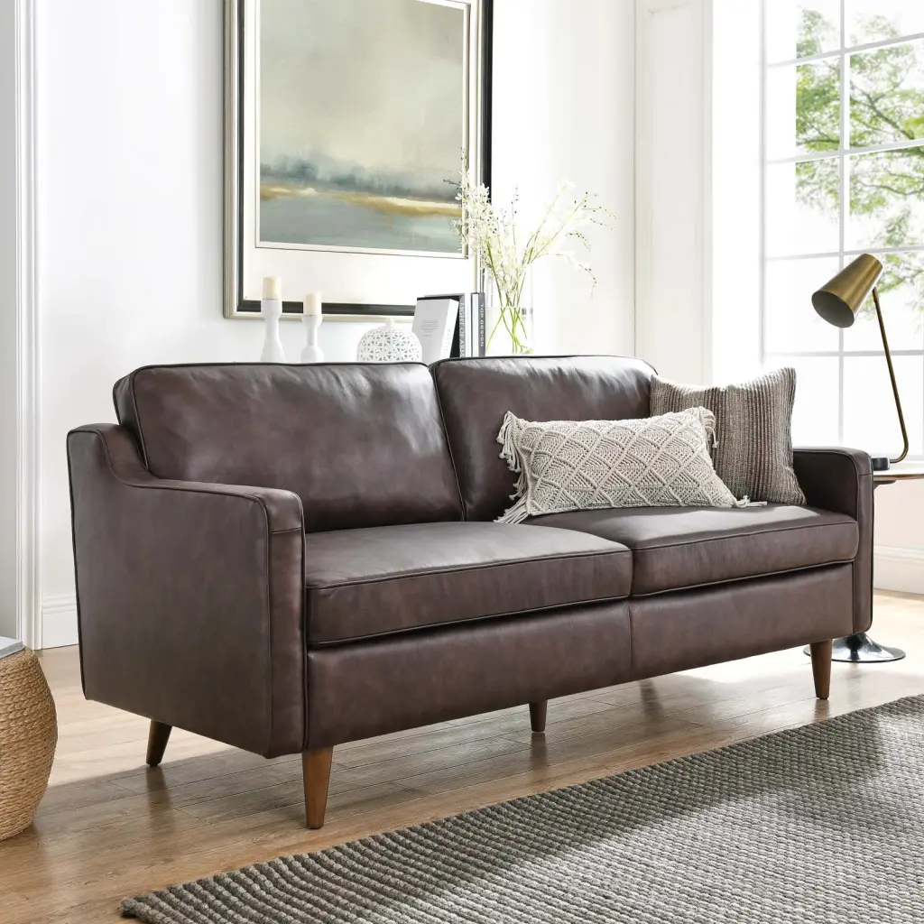 Modway Impart Genuine Brown Leather Sofa Contemporary Living Spaces