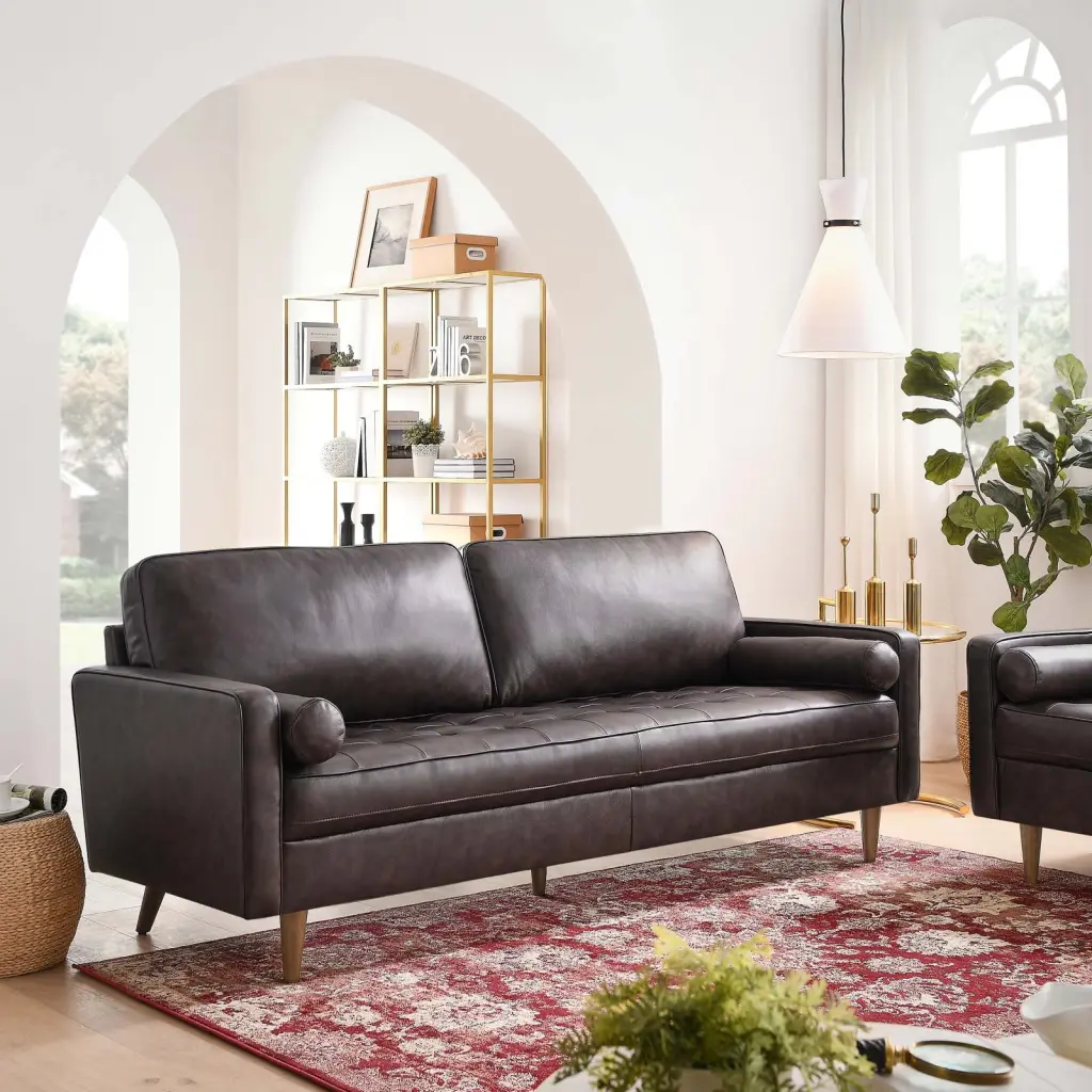 Modway Valour 81 Inch Genuine Leather Sofa Brown Living Room