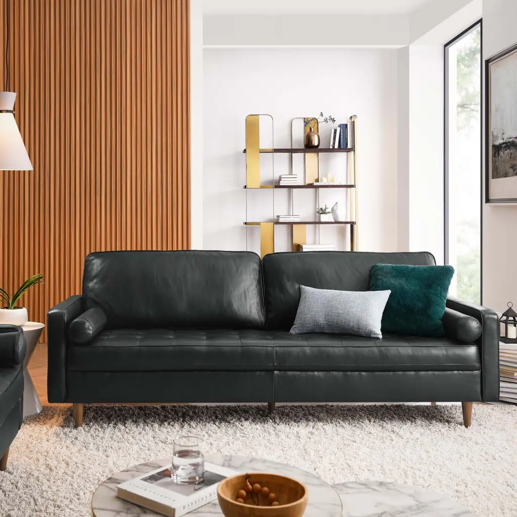 Modway Valour 88 Leather Sofa Black - Modern Living Room Couch