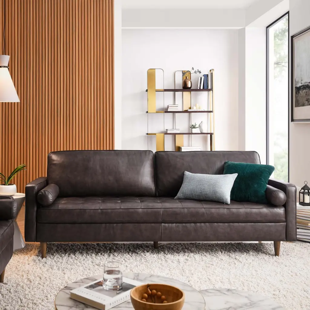 Modway Valour 88 Leather Sofa Brown