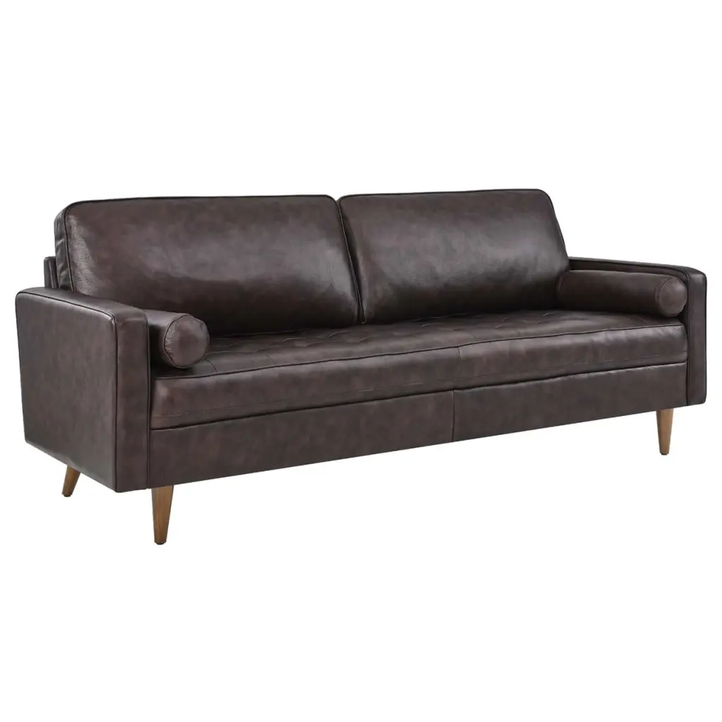 Modway Valour 81 Modern Style Top Grain Leather Sofa Brown Finish - Elegant Living Room Couch