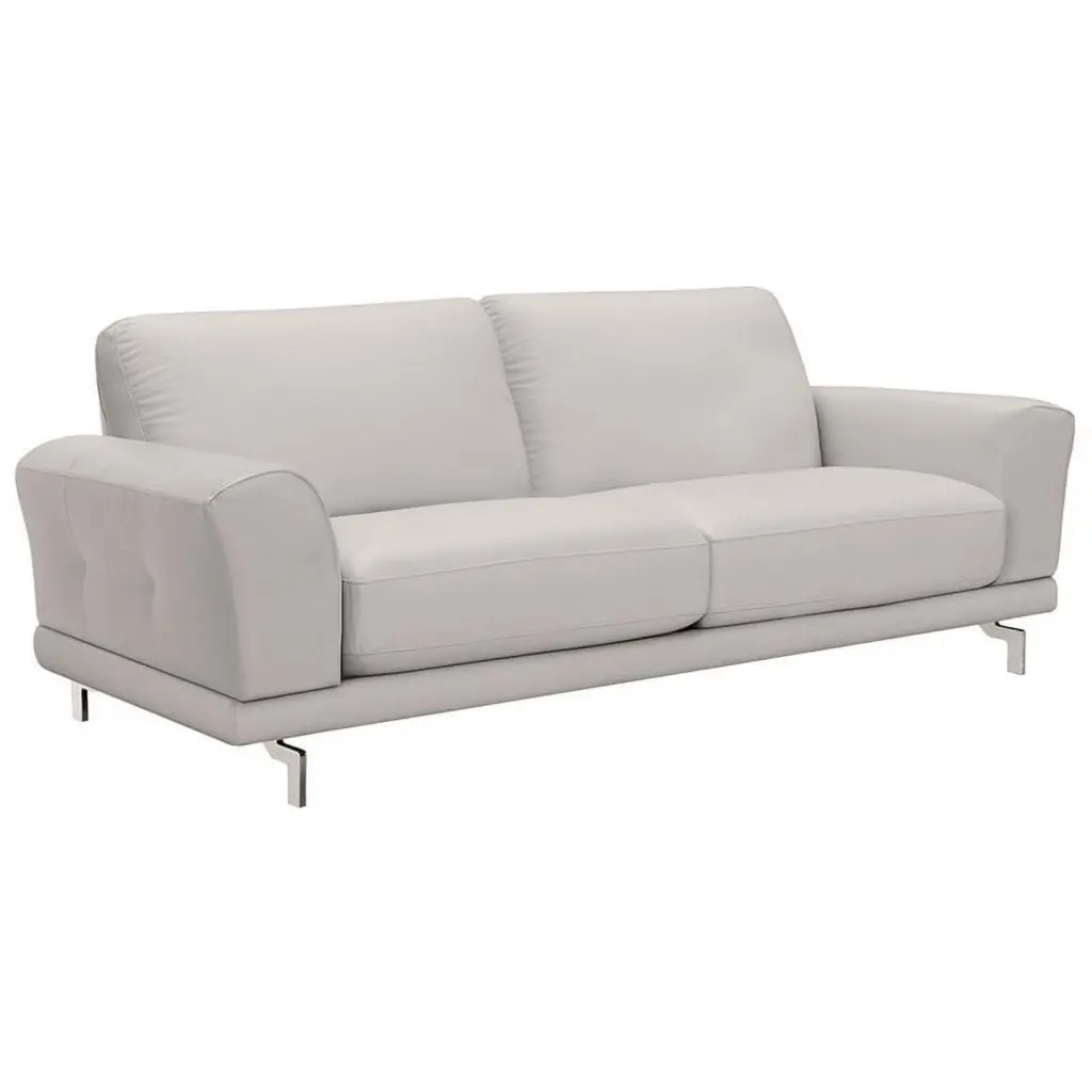Natural Greige Modern Leather Sofa Dove Gray/Brushed Silver - Contemporary Living Room Furniture