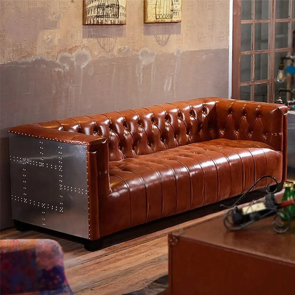 Aluminum Aviator Three Seater Sofa Real Leather and Aluminum Frame Nauticalmart