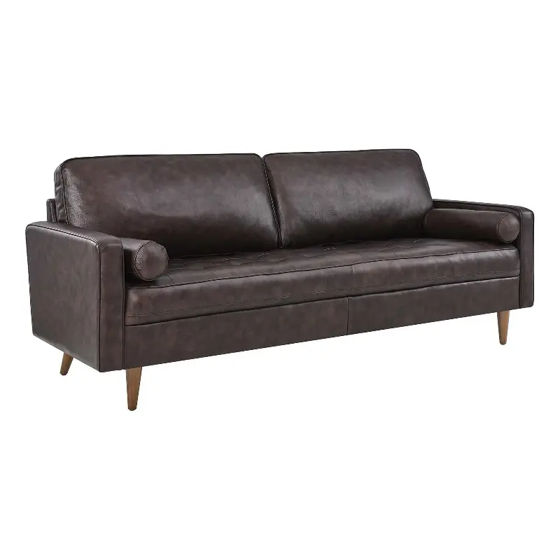 Pemberly Row 81 Modern Style Top Grain Leather Sofa Brown Finish