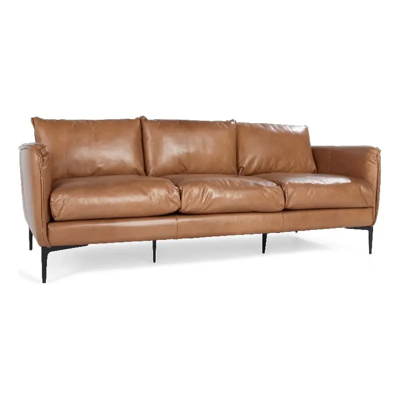 Pemberly Row 85 Transitional Buffalo Leather Sofa Tan Finish - Durable Living Room Seating
