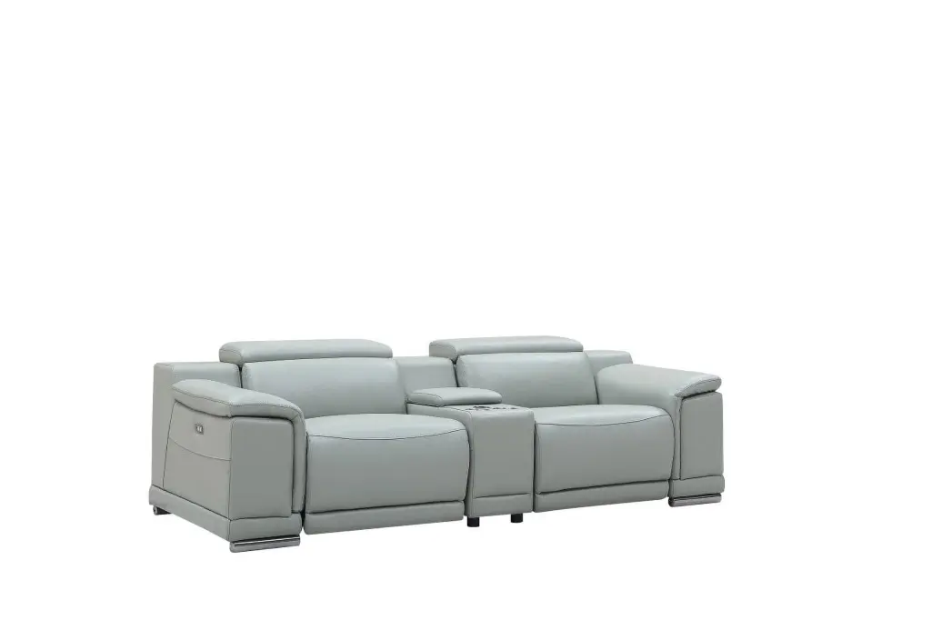 Hartle Light Gray Leather 2-Piece Sectional 2 Power Recliners RINOLO - Premium Leather Living Room Sofa