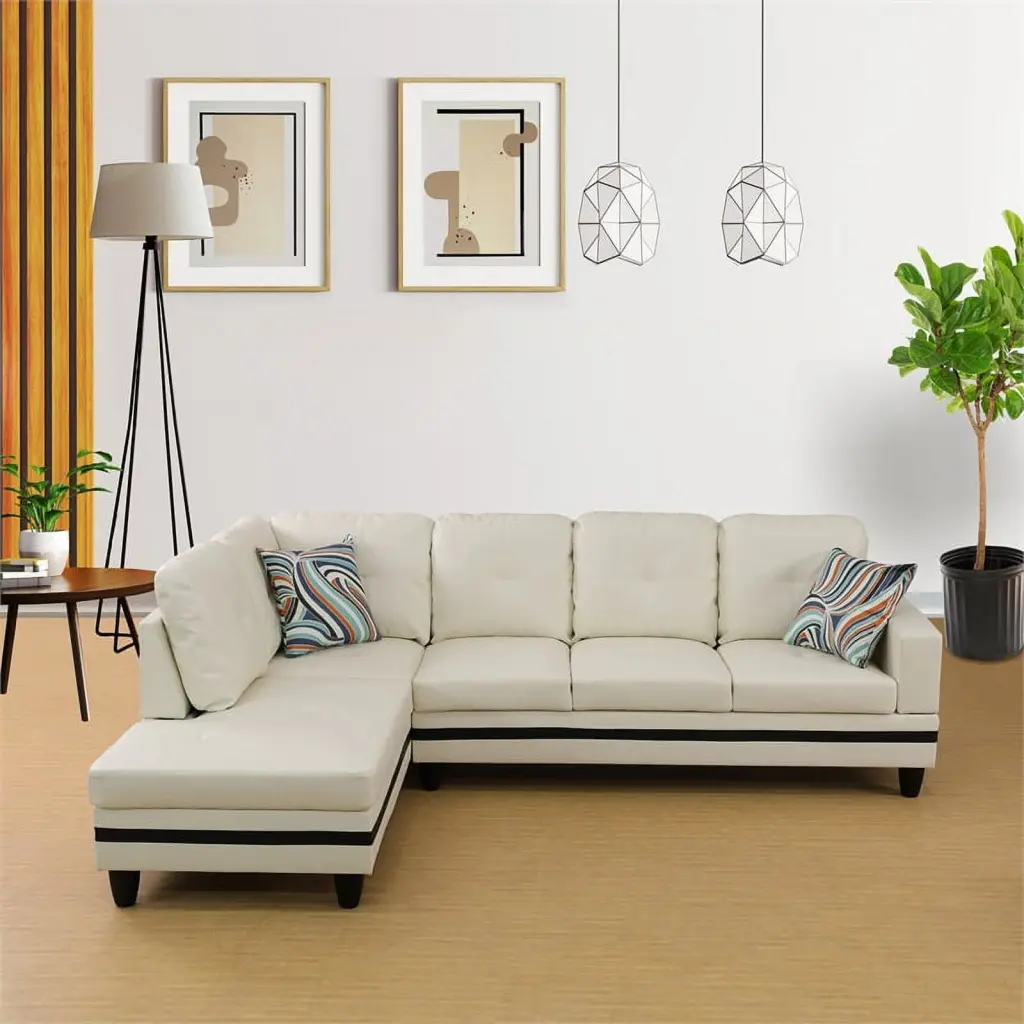 Star Home Living Corp Ben Faux Leather Left Sectional Sofa White and Black