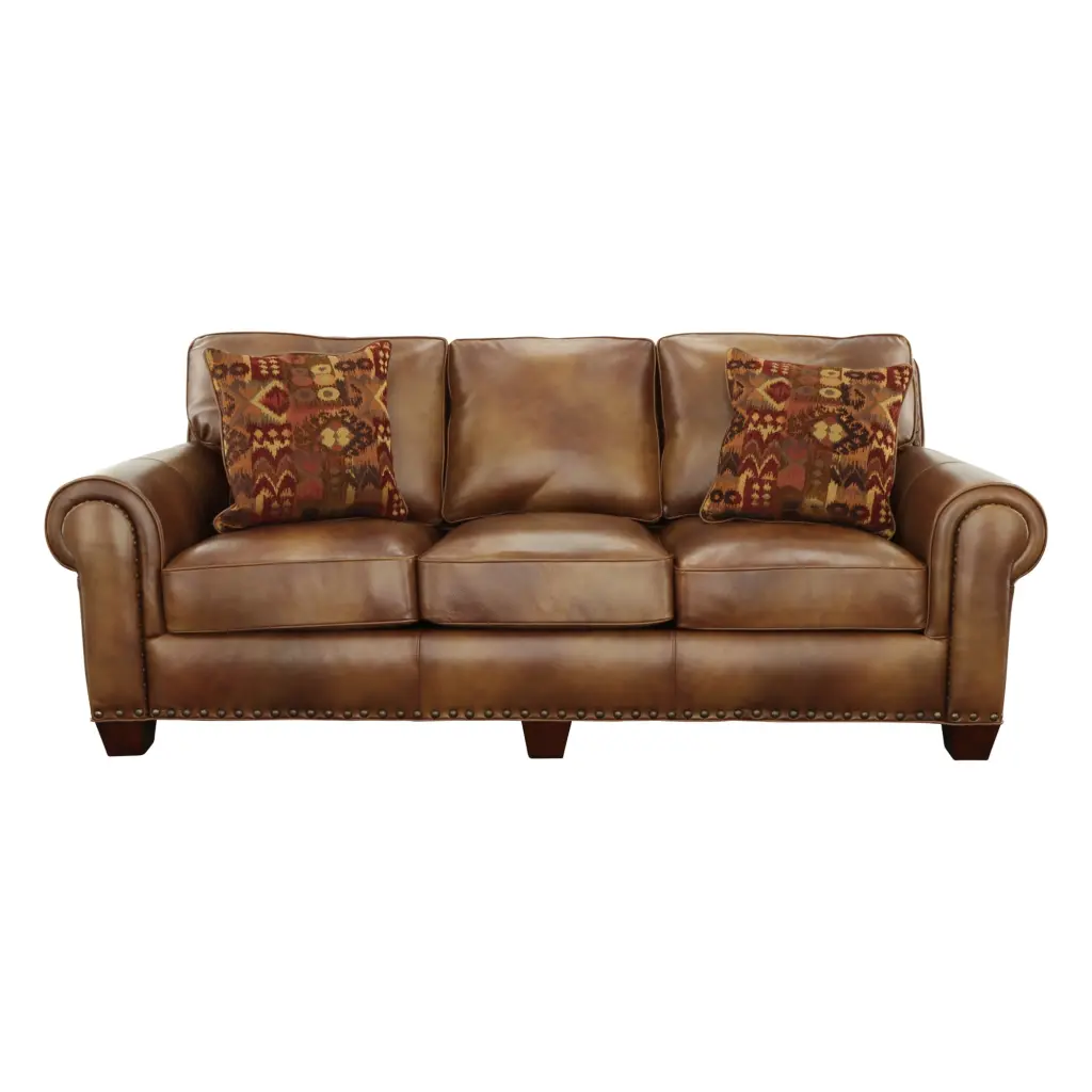 Steve Silver Silverado Top Grain Leather 91 Width Sofa Accent Pillows Camel - Spacious Living Room Sofa Steve Silver Co.