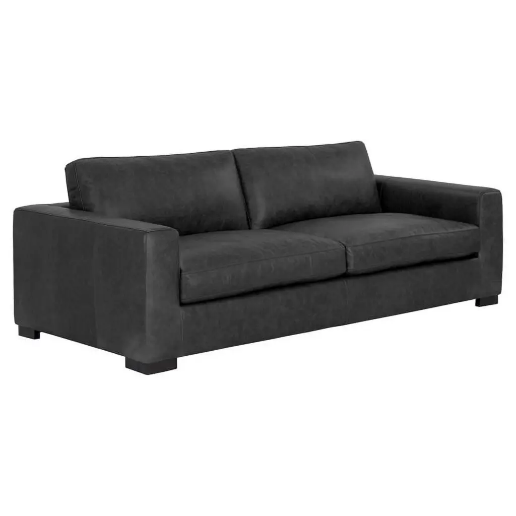 Sunpan Baylor 18.5 Contemporary Leather Sofa Classic Frame Black - Modern Living Room Furniture