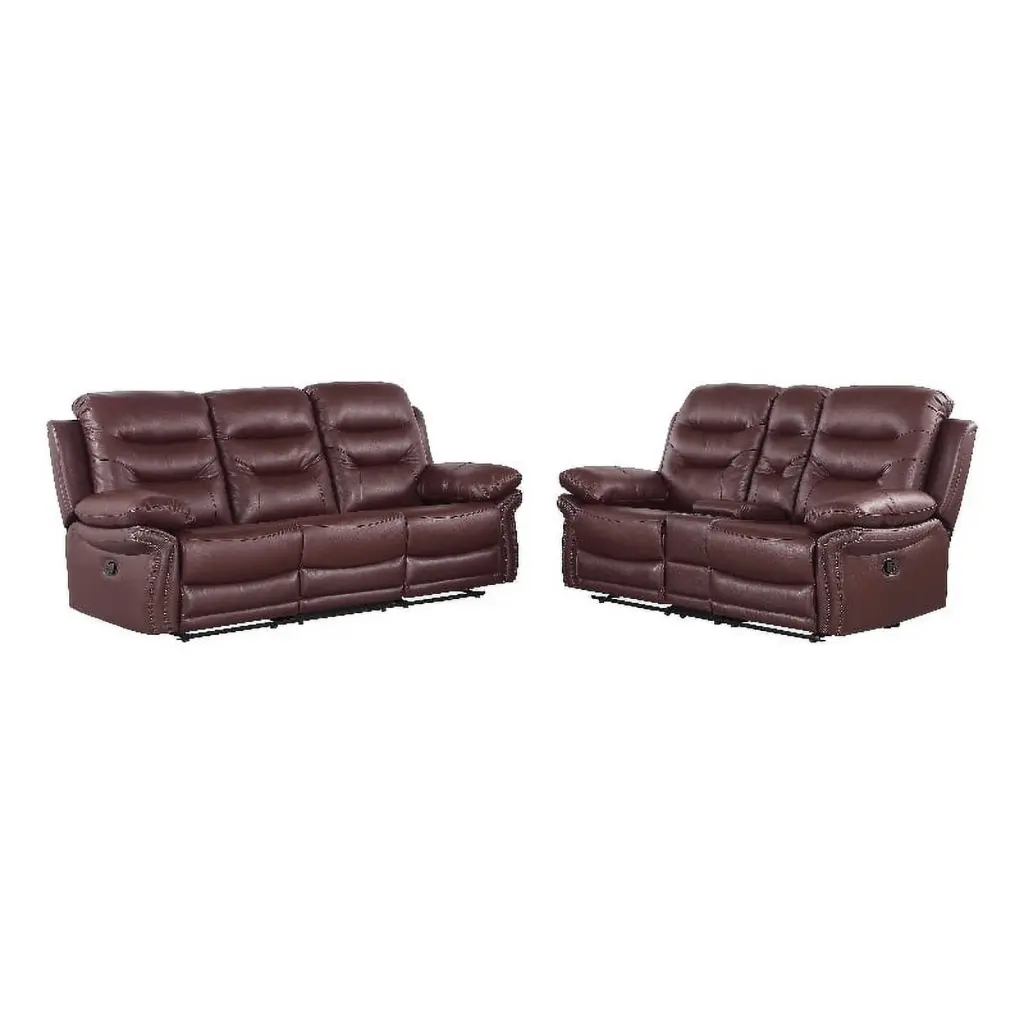Titan Furnishings 2-Piece Leather Sofa Console Loveseat Burgundy Red