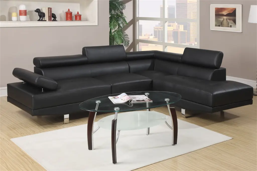 Black Leather Sectional Sofa Adjustable Headrest and Chaise ARCTICSCORPION