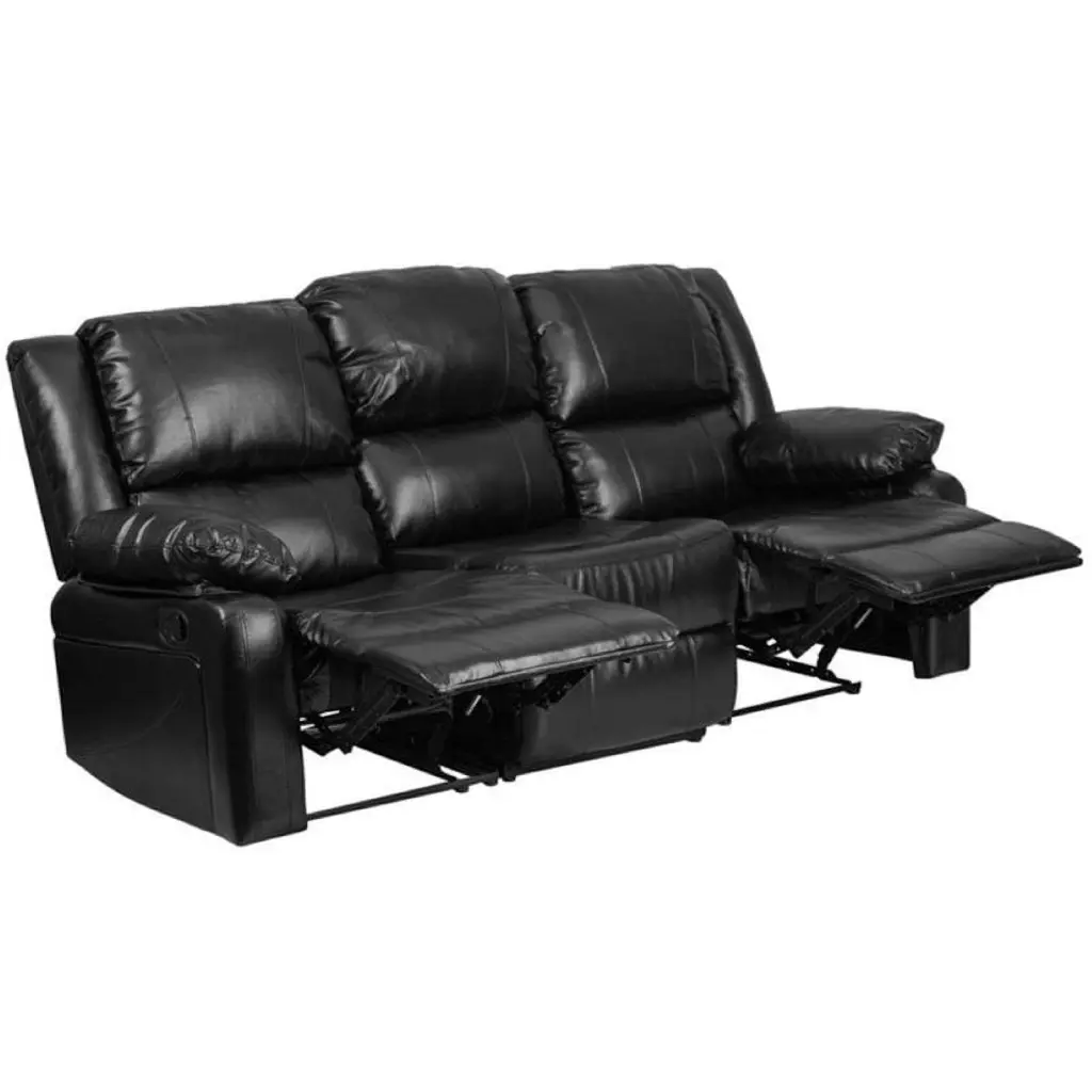 Pemberly Row Contemporary Leather Upholstered Reclining Sofa Black - Modern Recliner Couch