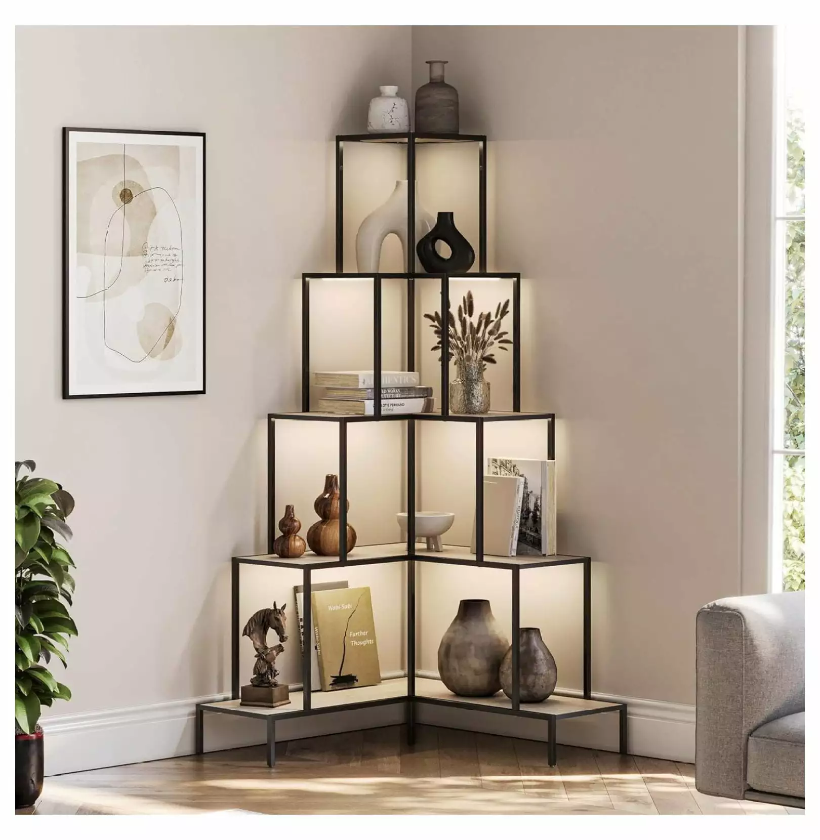 ZHANGHU 5-Tier Corner Bookshelf RGB Lighting Living Room and Home Office
