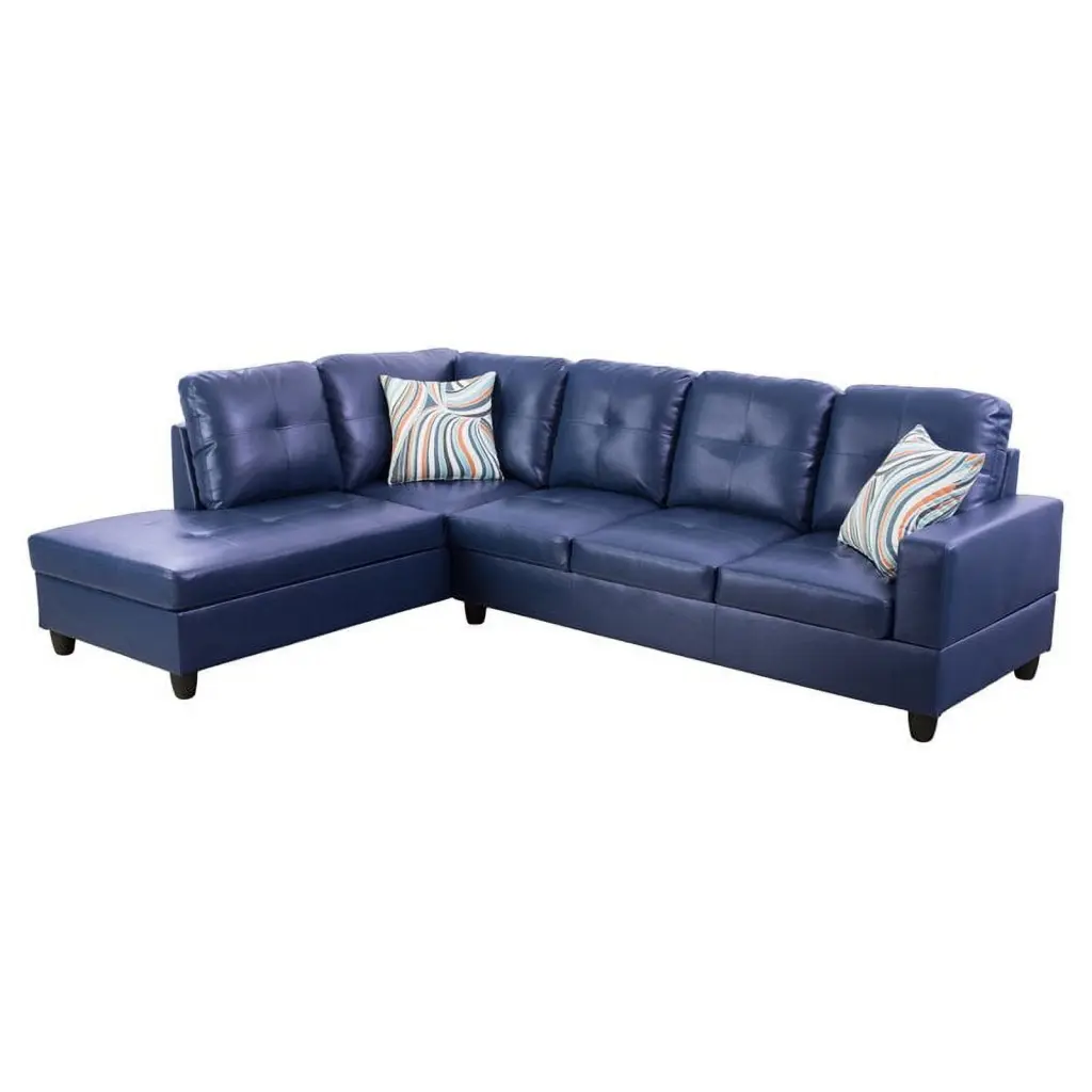 Star Home Living Corp Ben Faux Leather Left Sectional Sofa Blue