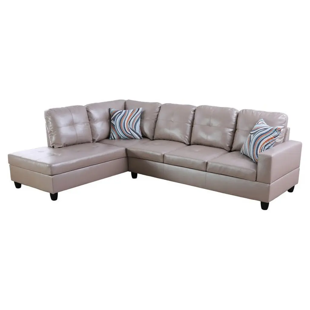 Star Home Living Corp Ben Faux Leather Left Sectional Sofa Silver Gold