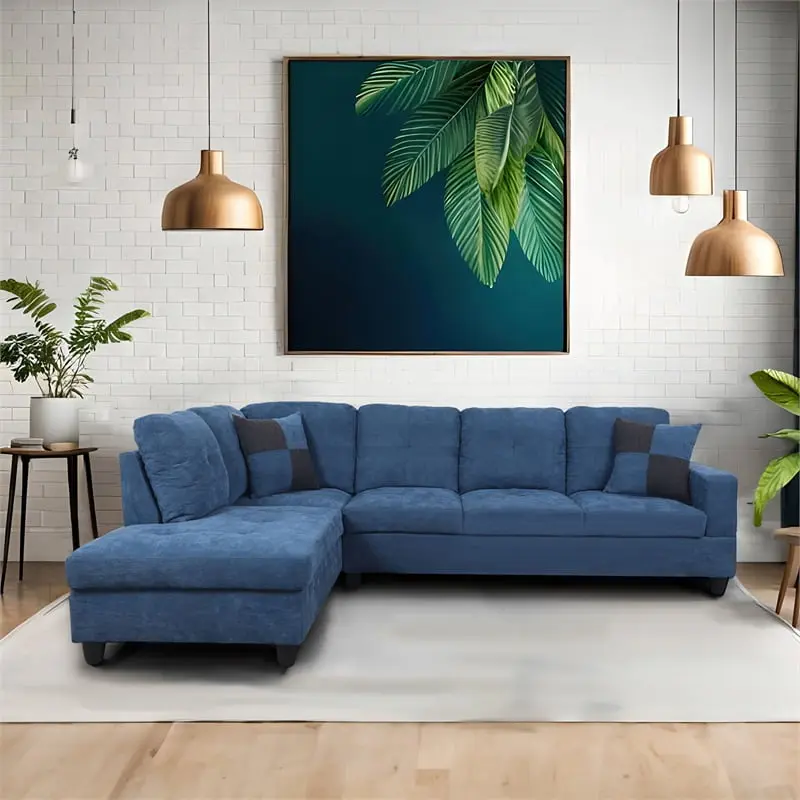 Star Home Living Tracy Velvet Left Facing Sectional Sofa Lake Blue
