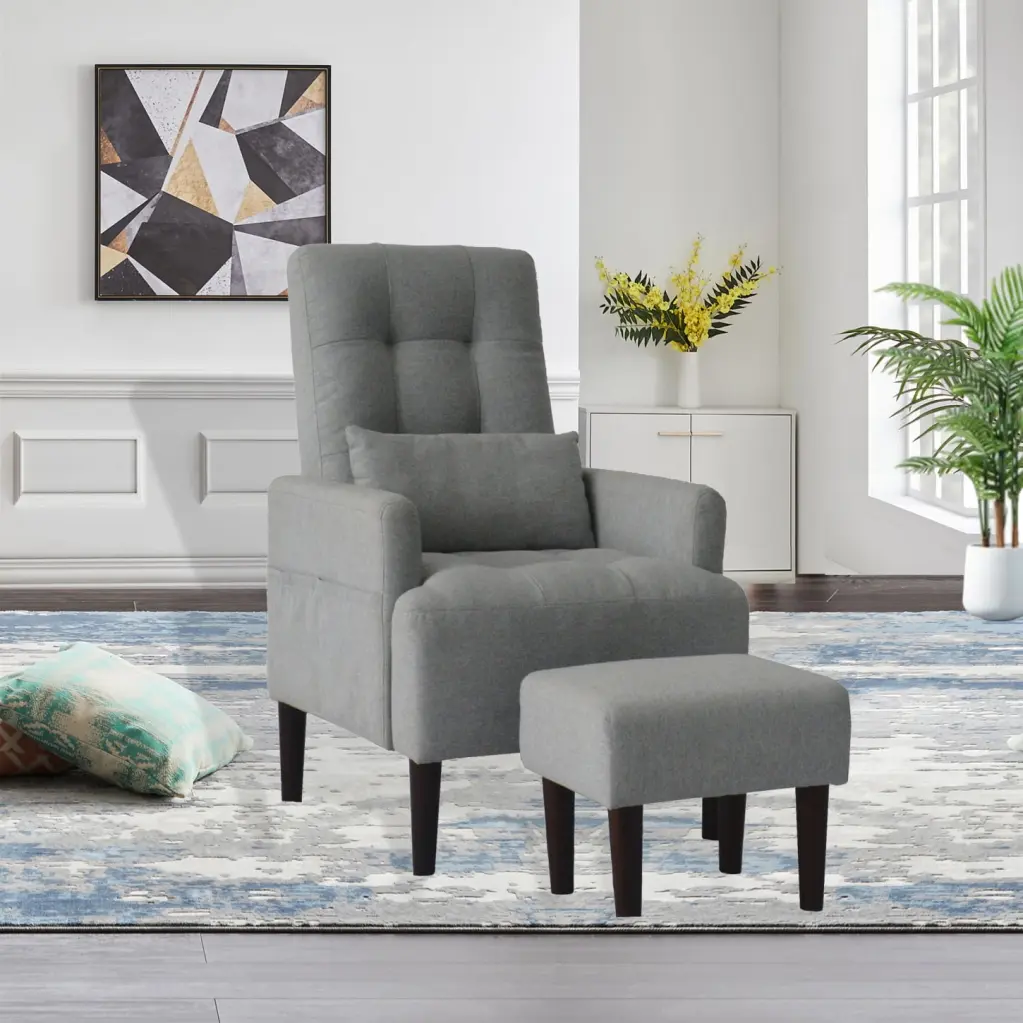 Adjustable Cream White Leisure Sofa Chair Comfortable Gray Fabric Living Room Home Office Den HATNOKIL